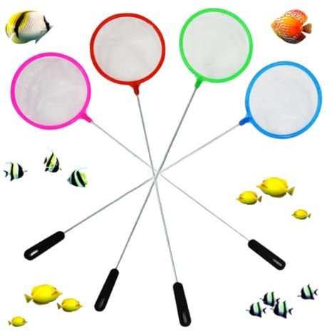 GGUFAY Set da 4 retini a maglia fine resistenti agli strappi per la cattura di pesci e gamberetti e la pulizia dell'acquario - colori casuale