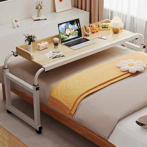 GXQFC Krankenhausbetttisch Laptop, Über-Betttisch auf 4 Rollen für Liegesessel Mobiler Computertisch Großer mit Robusten Metallbeinen für das Heimbüro(Color:Holz)