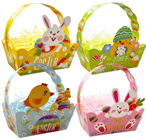 12 cestini di carta pasquali scatole per dolcetti pasquali scatole per bomboniere con manico contenitori per uova per bambini caccia alle uova a casa scuola forniture per feste di Pasqua