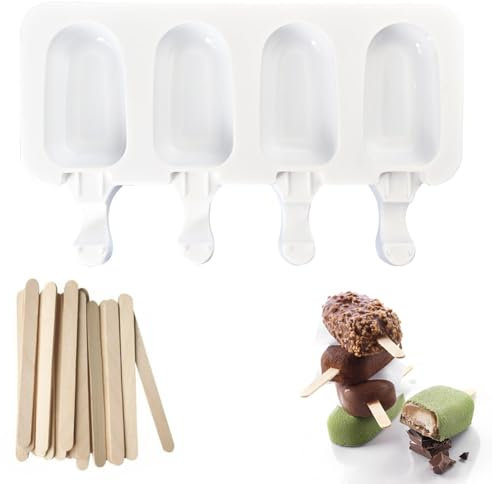 Eisformen Silikon Formen,Eis am Stiel Formen,Popsicle Molds Set,Mini-Eisformen,Mini-Eisformen,Eisformen Eis Am Stiel,für Selbstgemachte Eislutscher,Kuchen,Schokoriegel,mit 50 Eisstiele Holz,Weiß