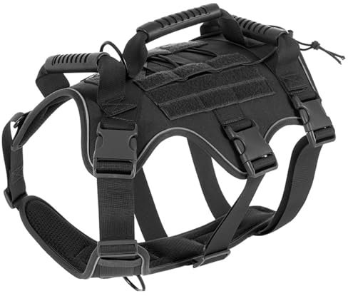 Hundegeschirr No-Pull Hundegeschirr, Taktisches Hundegeschirr, mit Griff, Einstellbar Sicherheitsgeschirr Ultra Atmungsaktiv mit Reflektierend für Große/Mittlere (M)