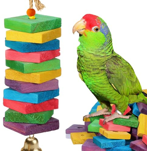BESPORTBLE Parrot Wood Chip Toy 100 Random Colour Wooden Bite Toy Pieces for Parakeets Cockatiels and Small Birds Diy Cage Chew Accessories with Holes for Hanging
