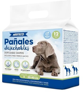 Pañales Desechables para Perros Macho, Ajuste Super Absorbente a Prueba de Fugas, Indicador de Humedad 12 PAÑALES (12, S)