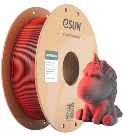 eSUN Matte Dual Colour Filament, Matte PLA Filament 1.75mm, glanzfreie Farbe, gefrostete Textur, 1KG Spule (2.2 LBS) 3D Druck Filament für 3D Drucker, Rot Schwarz