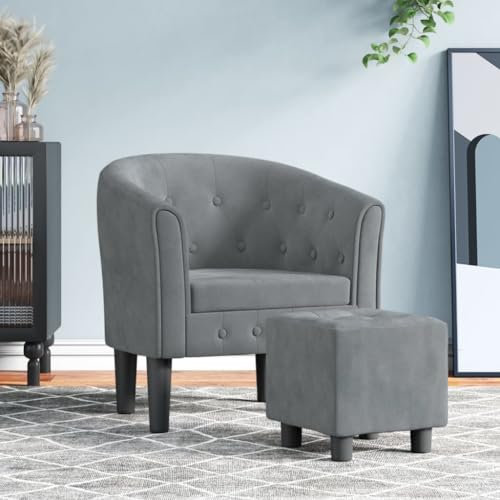 Generisch Fußbank Cocktailsessel Clubsessel mit Hocker Loungesessel Sessel Samt Lesesessel Kleiner Ruhesessel Bürosessel Retro Einzelsessel Sessel mit Fußhocker Dunkelgrau