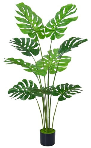 HAIHONG 4FT Artificial Tree, Large Fake Monstera Deliciosa Plants with Real Touch Leaves,Faux Tropical Palm Trees for Home Room Decor Indoor Outdoor(1Pack)