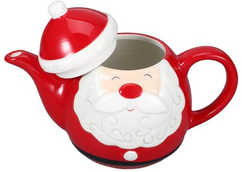 Hoement Teiera in Ceramica Tema Natalizio Teiera di Babbo Natale per Uso Domestico Bollitore da Tè Decorativo per Feste di Natale