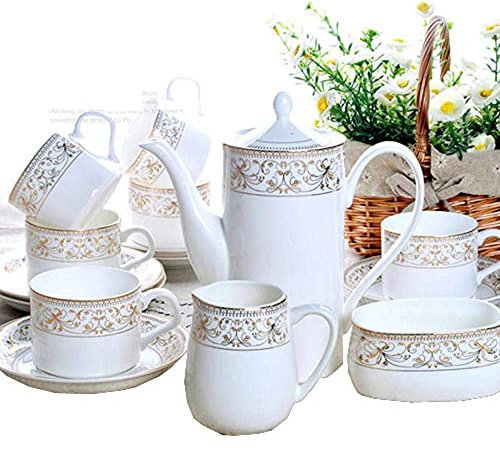 WOTZOV Tassen- und Untertassen-Set, Teeservice aus Porzellan, Kaffeeservice aus Bone China, Nachmittagstee-Set, Blumen-Teetassen-Set