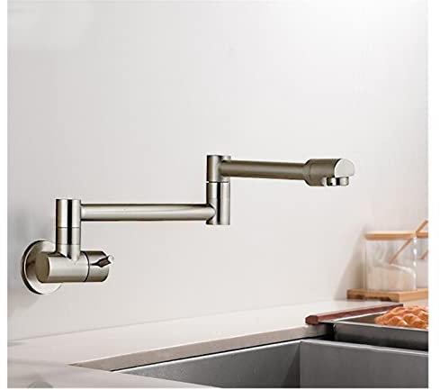 Universal Splash Filter Aerator Black Rotated Kitchen Sink Cold Water Tap Faucet Solid Brass Basin Sink Swivel Faucets Wall Mounted Pot Filler Faucet Multifunctional Robotic Arm (Brushed Nickel B Q)