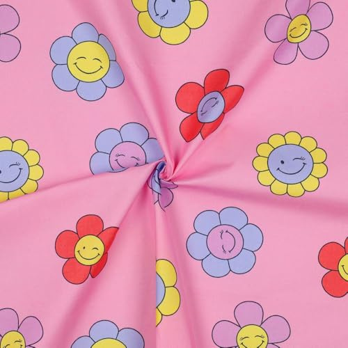Baumwollstoff beschichtet | beschichtete Baumwolle | HAPPY FLOWERS | by Poppy | 2 Farben | ab 50x148 cm | Meterware (pink)