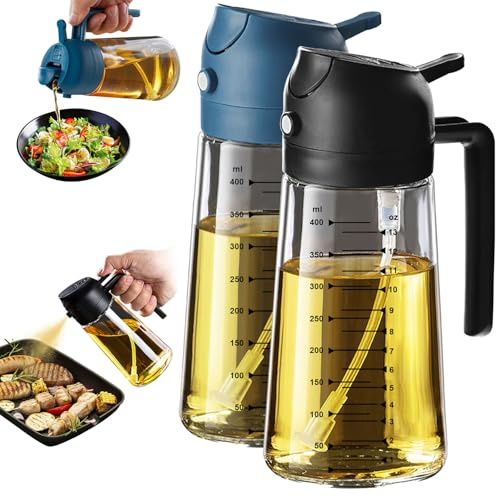 TrendPlain Spruzzino Olio per Friggitrice Aria 470ml, Dosatore Olio 2 in 1, Oliera Spray per Cucina, Insalata e Aceto, Accessori Cucina senza BPA - Nero e Blu Navy