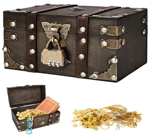 BORDEAG Vintage Holz Schatztruhe, 24 x 17 x 9,5 cm, Grau, Retro Design, Aufbewahrung und Dekoration für Schmuck und Accessoires, abschließbar