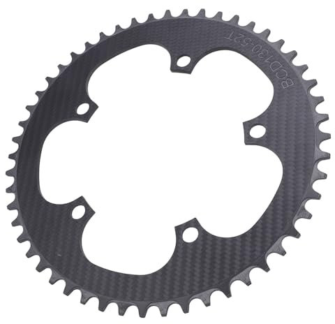 Tbest Carbonfaser-Fahrradkettenblatt, 52 Zähne, 5 Löcher, Zusammenklappbares Fahrradkettenblatt für die Straße, Leichtes BCD130-Design für Sanfte Kraftübertragung Beim Schalten