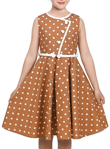 Flickor Klänning Brun Polka Dot Fjäril Bälte Asymmetrisk Lekfull 10 år