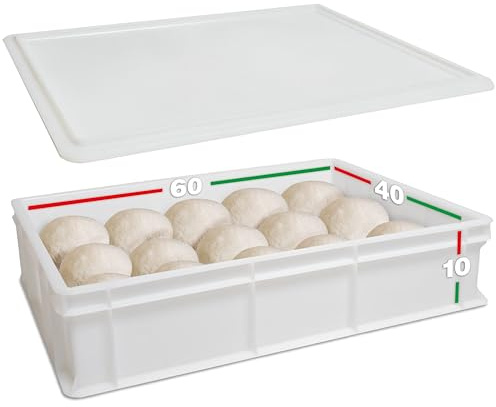 LUNEDA Bac avec couvercle 60 x 40 x 10 cm pour pâte à levure professionnelle – Conteneur fabriqué en Italie empilable pour pain, pizza, panetti, restaurant, pizzeria, four