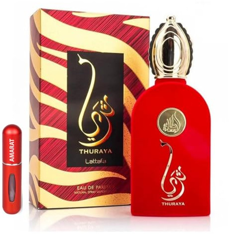 Perfume Thuraya 100ML, Perfume Árabe Unisex de Larga Duración, Eau de Parfum Incluye Atomizador Recargable 5ML Fragancia Cítrica, Especiada y Amaderada con Notas de Azafrán, Rosa y Ámbar (Thuraya)