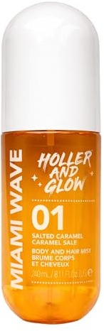 Holler And Glow Miami Wave Salted Caramel Body & Hair Mist, Body Spray For Women, Hair Perfume, Fragrance, Sweet Coconut, Vanilla Scented, Warm & Sweet Fragrance Notes, 8.11 Fl Oz