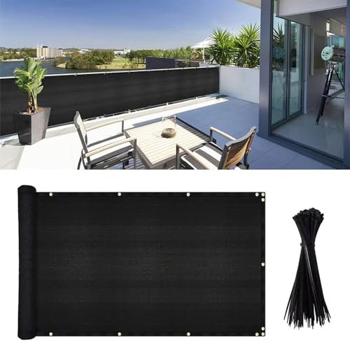 Junkogo Brise-vue pour balcon, balustrade d'appartement, protection contre le vent et les UV, clôture d'intimité extérieure pour terrasse, porche et piscine (noir)