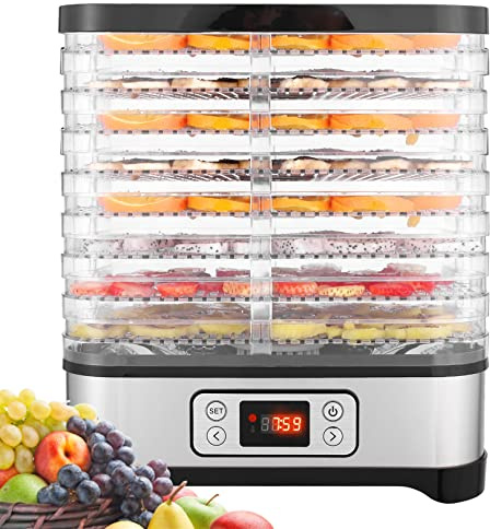 Dörrautomat 400W Dörrgerät mit LCD Display, 8 Etagen Obsttrockner Dehydrator, Temperatur & Timer 72H einstellbar, BPA-frei Trockner für Obst Gemüse Fleisch