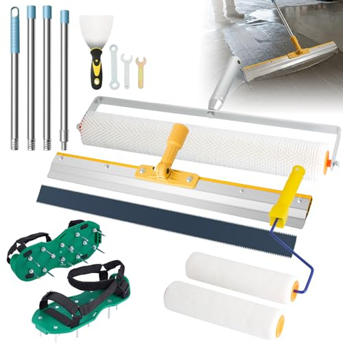 Set di attrezzi per rivestimento del pavimento, in resina epossidica, con rullo di sfiato, scarpe per unghie, raschietto per grandi superfici e asta telescopica, per la massa di compensazione