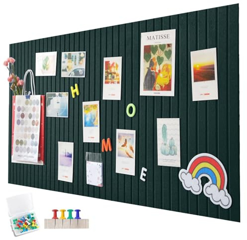EUBSWA 120 x 90cm Große Filz Pinnwand Selbstklebend,vertikaler Streifen dekorative Pinnwand aus Filz,Filzboard, faltbare Fototafel Memotafeln Memo Boards Bulletin Board für Büro Küche,dunkelgrün
