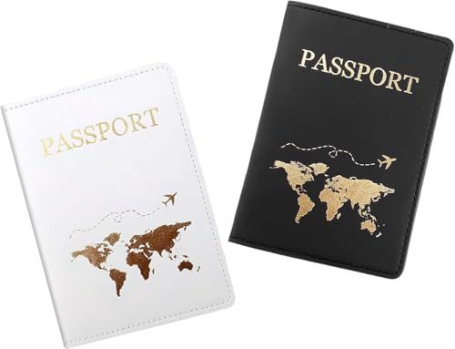 CXWFLM 2 Stück Reisepasshülle aus PU Leder – Personalisiertes Passport Cover & Passhülle Etui – Reisepasshüllen mit Kartenfächern für Kreditkarten, Ausweis & Reisedokumente