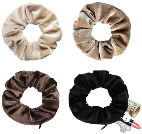 Xanthelle Hair Tie with Zipper, Travel Gadget & Holiday Essential for Women, Velvet Scrunchie with Secret Pocket for Beach & Valuables