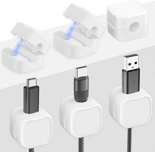 WEDAWIN 6 Pcs Clips Cable Adhesif, Organisateur Câble Magnetique, Magnetic Cable Clips 7 mm Support Cable pour Maison, Range Cable Bureau (Blanc)