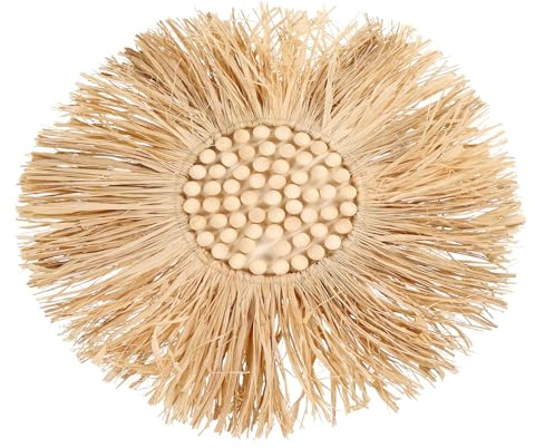 LOORGVEL Ornamento da Parete Design Creativo e Naturale in Rafia Intrecciata Stile Nordico Decorazione Versatile in Legno e Rafia per Camera da Letto