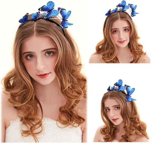 Miya Wunderschöne Schmetterling Haarreif, Kopfbedeckung, Schmetterling Stirnband, Haarschmuck, kreative Haarband für Fasching Kostüm, Geburtstag, Schmetterling Accessories Blau