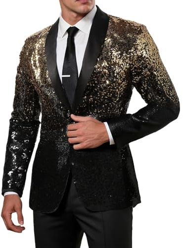 RUITOTP Blazer de lentejuelas para hombre chaquetas de carnaval disfraz de ocio Slim Fit chaqueta de hombre de invierno brillante chaqueta de traje de un botón traje de Nochevieja elegante