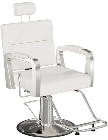 Joiemebi Sillón de Peluquería, Silla de Peluquero Hidráulica Reclinable, Altura Ajustable Barber 360° para Salón de Peluquería a Domicilio, Salón de Belleza, 61 x 52 x 100-113 cm (Blanco)