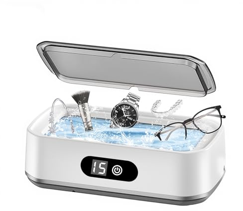KitGody 650ML Ultrasonic Jewellery Cleaner with 5 Timer Modes, 49000Hz Professional Sonic Cleaner with Digital Display, Large Capacity Silver Cleaner Machine for Eyeglasses, Rings, Watches (White)
