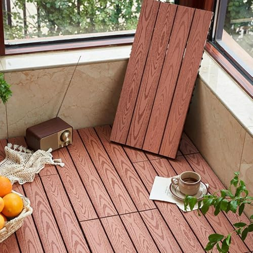 LBAawxe Composite Wood Decking Tiles, Cuttable Interlocking Drainage Flooring for Garden and Terrace, Rectangular Plastic Wood Flooring(Mahogany Color,4pcs)