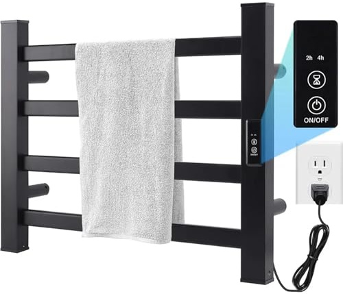 Scaldasalviette elettrico con 4 barre, montaggio a parete, timer LED, in acciaio inox, ideale per asciugare il bagno