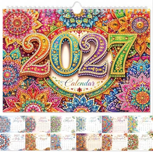 CXINLky Diamond Art Painting Wandkalender 2027, Diamond Art Neujahr Kalender für Wände, Türen 17X25 CM-08-Mandala