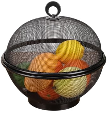 APGLSXY Tabletop Fruit Storage Basket with Metal Mesh Lid Footed Produce Bowls 28Cm / 11.02in Holder for Kitchen Dining Fruit Display