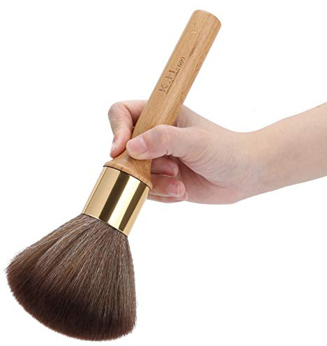 Wakects Cepillo de Polvo para Cuello, Cepillo de Cerdas Suaves para Salón de Peluquería, con Cerdas Lavables Removedor de Cabello para Barbería (Color madera)