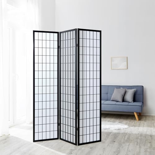 Homestyle4u Paravent Raumteiler 3 teilig Holz Schwarz Innen Raumtrenner 175 cm