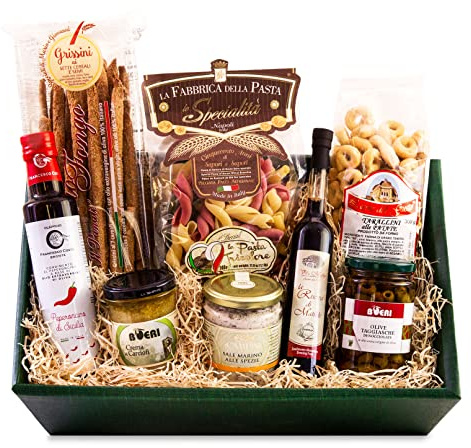 Cesta de regalo de delicatessen VEGETARISCHE GUSTOSO con especialidades italianas seleccionadas sin alcohol