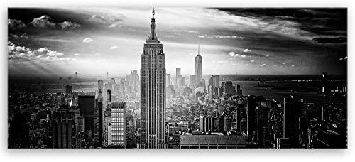 ge Bildet Bild auf Leinwand | Empire State Building in New York - Schwarz Weiß D in 120x50 cm als Panorama Wandbild XXL | Wand-deko Dekoration Wohnung modern Bilder | 2283