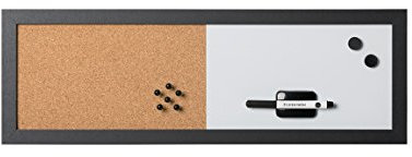 Bi-Office, Kombitafel Whiteboard und Memoboard Elemente, magnetisch, trocken abwischbar/ Kork, Schwarzer MDF-Rahmen, 60x20cm