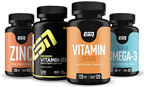 ESN 4er Pack Vitamine & Vitalstoffe – Zink, Omega 3, Vitamin D & Vitamin Stack, Kapsel
