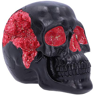 Nemesis Now Dekorativa skräckskallen, polyresin, svart röd geod, 17 cm