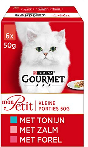 Gourmet Mon Petit Intense Fish Selection Nourriture pour Chat, Nourriture Humide au Thon, Saumon ou Truite en Sauce - 6x50g - Boîte de 4 (24 Sachets Portions ; 1,2kg)