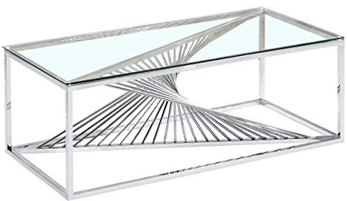 Menzzo Table Basse Britannia en Verre Transparent et Pieds Argent cs1561silver