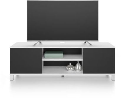 Mobili Fiver, Meuble TV Rachele, Frêne Blanc - Frêne Noir, 150 cmx42 cmx48 cm, Meuble TV Design pour TV jusqu'à 65'' TV, Made in Italy