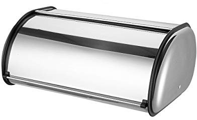 Bread Bin Roll Top Stainless Steel Silver Bread Loaf Canister Vintage Metal Bread Box Rolling Container Kitchen Home Food Storage (42x27x19cm)