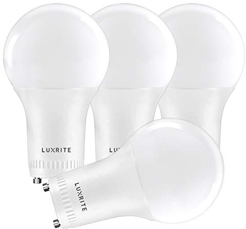 LUXRITE A19 LED GU24 Light Bulb, 60W Equivalent, 2700K Warm White, Enclosed Fixture Rated, 800 Lumens, Dimmable Twist Lock Light Bulbs, Damp Rated, UL Listed, GU24 Base (4 Pack)