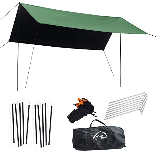 Wind Tour Tenda da campeggio portatile multifunzionale per esterni, campeggio, viaggi, zaino in spalla, leggera protezione UV e poliuretano impermeabile 3000 mm, telo antipioggia (118002 pollici)